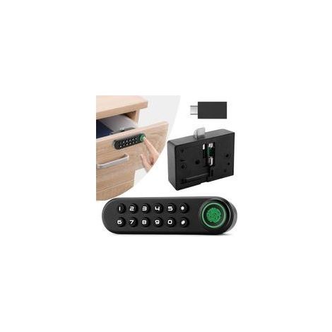 Serrure d'armoire à empreinte digitale, serrure biométrique intelligente avec mot de passe et clé USB, tiroir de rangement dissimulé sans clé, sécurité enfant, meubles en bois à monter soi-même (1/5)