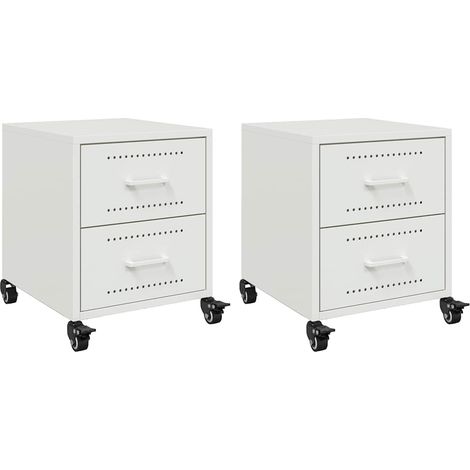 Juego de 2 mesitas de noche con ruedas y cajones 36 x 39 x 43,5 cm acero blanco DEC034863