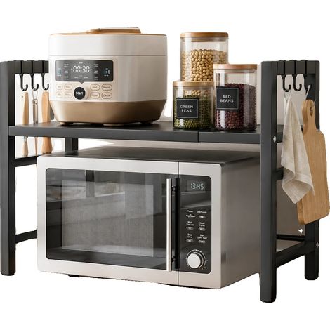 Soporte para microondas, diseño ajustable, organizador que ahorra espacio, color negro, 2 niveles. (1/2)
