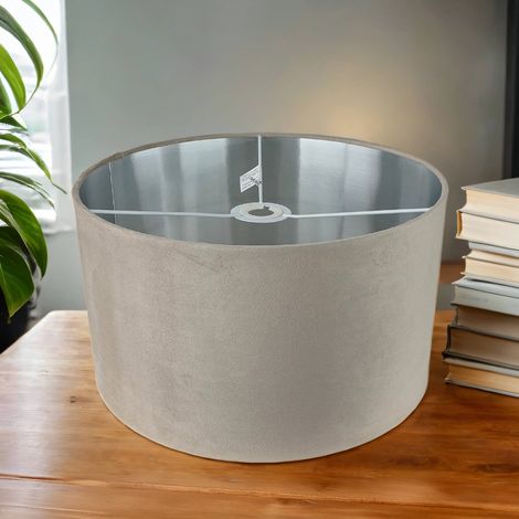 Abat-jour pour suspensions tissu D: 38 cm rond en verre taupe argent brossé abat-jour moderne