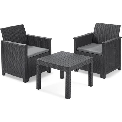 Salotto da esterno in resina effetto rattan 2 poltrone e 1 tavolino con cuscini Emma Balconi (1/5)