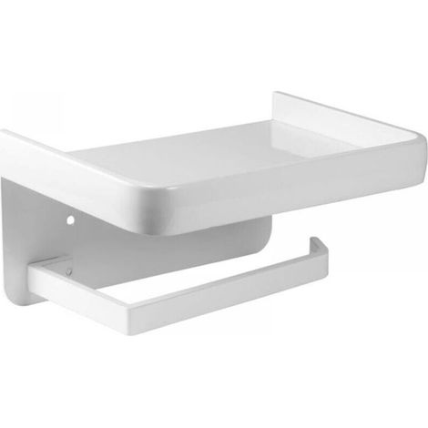 (White) Wall Mounted Toilet Paper Roll Holder with Aluminum Storage Shelf for Bathroom Kitchen (1/5)