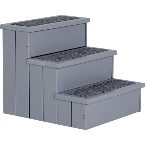 Scaletta per Cani 3 Gradini 40,5x44,5x38 cm in in Legno di Pino Grigio (1/5)