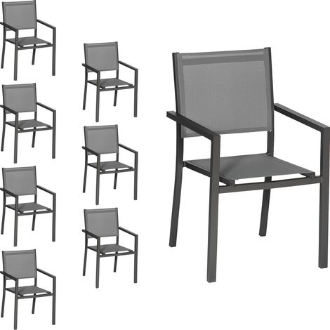 Set di 8 sedie in alluminio antracite - textilene grigio (1/5)