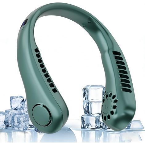 Tragbarer Nackenventilator, 360°-Luftstrom, 5 Geschwindigkeitsstufen, freihändiges, klingenloses Design, batteriebetrieben, flexibel und verstellbar, wiederaufladbar, kompakt und tragbar (Grün) (1/5)