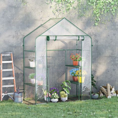 Serre en aluminium, à tomates sans contact 142 x 73 x 195cm avec 6 étagères, transparente pour le jardin et les plantes