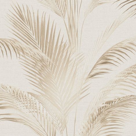 Papel pintado naturaleza Profhome 399801 papel pintado vinílico estampado en caliente tejido non tejido ligeramente texturado con palmeras mate crema blanco-perla beige gris oliva 5,33 m2