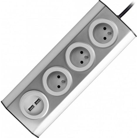 Orno Moderne USB-Steckdose aus Edelstahl mit 3 Steckdosen und 2 USB-Ports