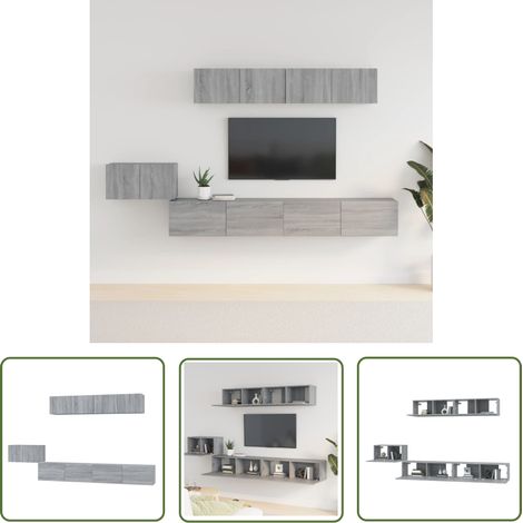 The Living Store 5-tlg. TV-Schrank-Set Grau Sonoma Holzwerkstoff - TV-Schrank - Holzwerkstoff Möbel - Wohnzimmer Dekoration - Grauer Fernsehtisch - Regal Set (1/5)