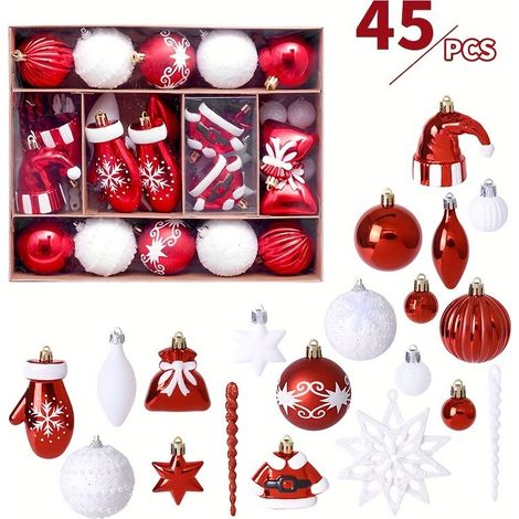 Lot de 45 boules de Noël décoratives pour sapin de Noël, pendentifs à suspendre, décoration de Noël pour la maison, cadeau du Nouvel An (1/4)