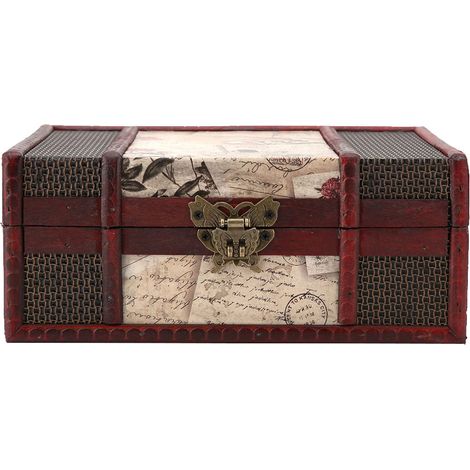 Coffre au Trésor en Bois avec Serrure, Petit Coffre au Trésor Vintage, Coffre, Boîte Décorative en Bois avec Couvercle, Mini Coffre au Trésor, Coffre en Bois (Timbres (1/5)