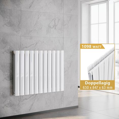 ELEGANT Heizkörper Weiß Design Horizontal klein Modern Flachheizkörper Doppellagig 630x847mm