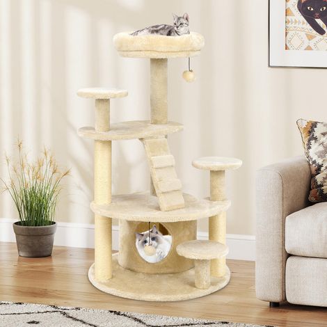 Multi-niveaux arbre à chat avec niche et griffoirs sisal, centre d’activité pour chats adultes et âgés (1/5)