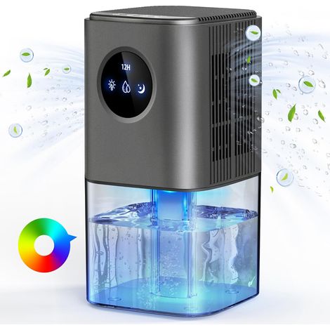 Schimmelresistenter Luftentfeuchter, 1,7 l tragbarer elektrischer Luftentfeuchter, leiser Betrieb für Schlafzimmer/Badezimmer/Keller mit 7-farbigem LED-Timer und automatischer Abschaltfunktion – (Grau (1/5)