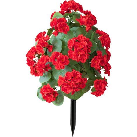 Fleur de bégonia artificielle avec piquet, plante verte en-Rouge (1/2)