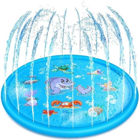 Tapis de Jet d'Eau pour Enfants et Chiens 170CM, Jeux Exterieur Enfant, Splash Sprinkle Play Pad Mat, Tapis de Pulvérisation, Tapis de Jeu Éclabousser d'Eau Dauphin pour Jeu d'Eau Exterieur Été (1/4)
