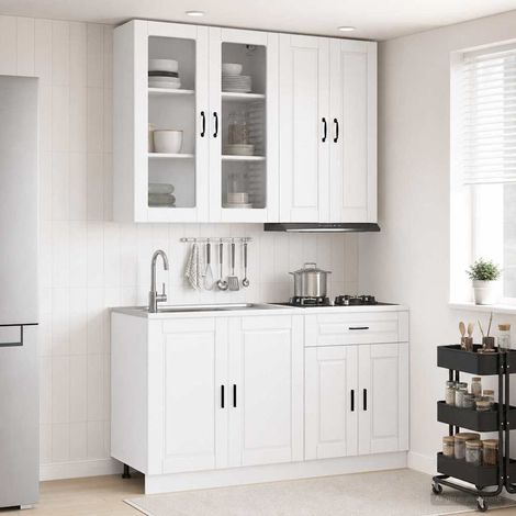 vidaXL Unité de cuisine PORTO 4 pcs Blanc brillant Bois d'ingénierie (1/5)