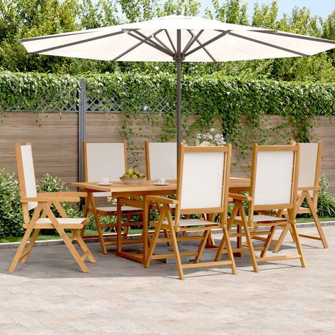 Set de comedor de jardín 7 pzas tela madera maciza blanco crema vidaXL (1/5)