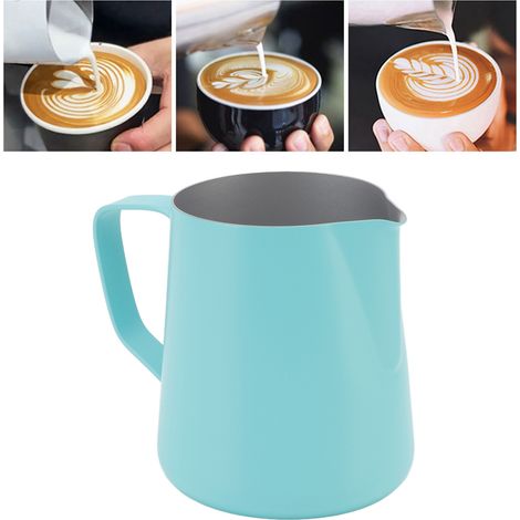 Tasse à latte art, style italien, bec verseur spiralé, pot à latte art, 350 ml, téflon bleu (1/5)