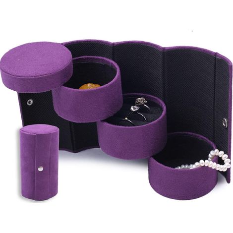 Violet Foncé Velours Trois Couches cylindriques Bijoux boîte, P (1/4)