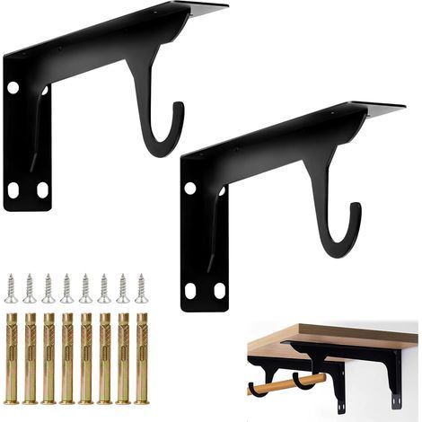 2 Pieces Wall Shelf Brackets, Wall Shelf Supports, 28 cm Heavy Duty Brackets with Hooks, Invisible Shelf Fixings, Metal L-Shaped Brackets (1/5)