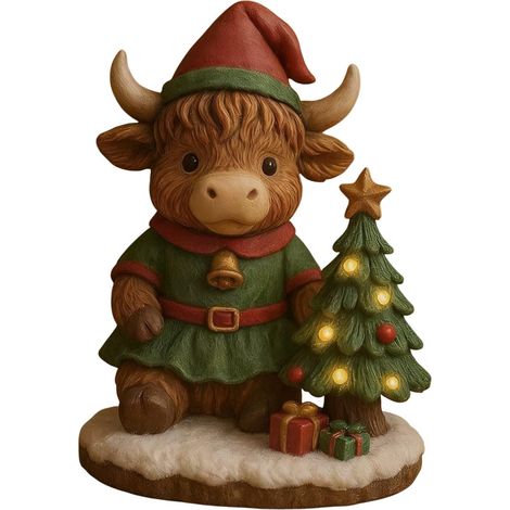Statue Vache Highland Solaire - Décoration Extérieure en Résine pour Jardin Patio Pelouse - 15 x 12 x 10 cm - 1 Pièce (1/5)