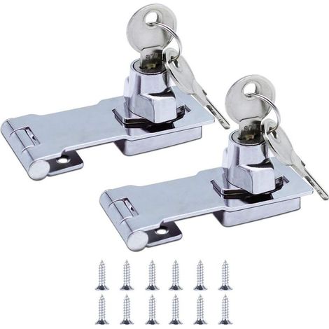 (2 pack) Moraillon de Verrouillage en Métal 80mm Boulon de Porte Loquet Boucle avec Cadenas et Clé - Quincaillerie Chromée pour Verrouiller la Remise Portes Armoires Boites Meubles (1/5)