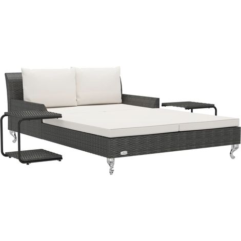 2-Personen-Sonnenliege mit Auflagen Poly Rattan Schwarz vidaXL (1/5)