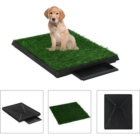 Tapis pour animaux 2 pcs, Tapis plat pour chiens avec plateau et gazon artificiel Vert MKS52847 (1/5)