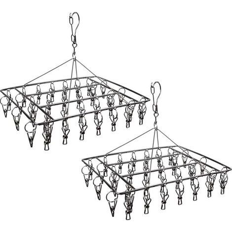 2 x Égouttoir à chaussettes, 36 clips acier inoxydable, crochet pivotant 360°, design coupe-vent, pour chaussettes/sous-vêtements/serviettes (1/5)