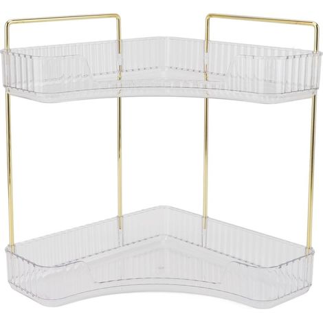 étagère rangement-Étagère de coin 2 niveaux en métal transparent pour cosmétiques et soins (1/5)