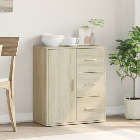 Buffet de Cuisine Bas en Bois d'Ingénierie Couleur Chêne Sonoma, Meuble Rangement Compact 60x31x70 cm pour Salon ou Entrée (1/5)