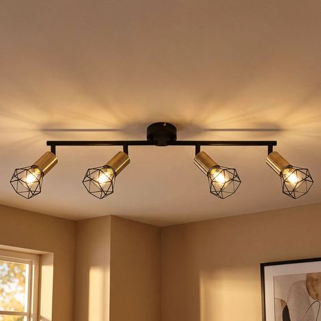 Plafoniera 4 fiamme nera faretto orientabile design a gabbia L 60 cm (1/5)