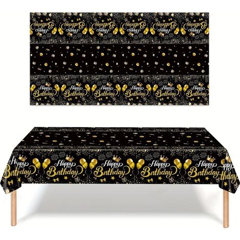 Party Tischdecke Schwarz Gold Punkte 137x274cm für Geburtstage & Feiern