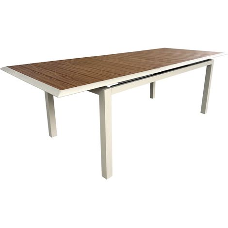 PROLOISIRS Table extensible - LOUISIANE II - Aluminium époxy crème - Plateau aluminium Heat look chêne - 187/247 x 101 cm