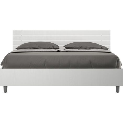 Letto Matrimoniale 160x200 cm Senza Rete Testata Doghe Inclinata Ankel Bianco Frassino (1/4)