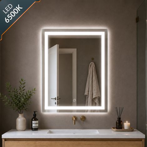 Specchio rettangolare led con cornice e interruttore touch da bagno misure 70x90 cm - tonalità standard 6000-6500k - confezione 1