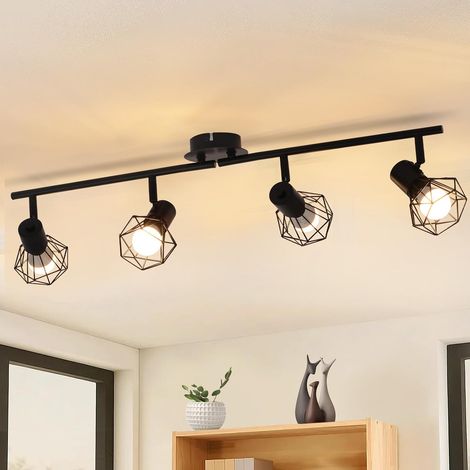 GBLY Plafón negro salón comedor retro iluminación jaula foco orientable 4x casquillos E14 giratorio 350° Lámpara giratoria 90° interior (1/5)