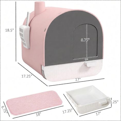 Bac à litière rose pour chat avec couvercle et pelle intégrée, écologique et durable, avec filtre, pour la décoration intérieure. (1/5)