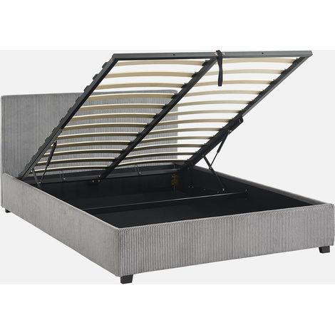 Letto a cassettone con rete a doghe 140x190cm, velluto a coste grosse