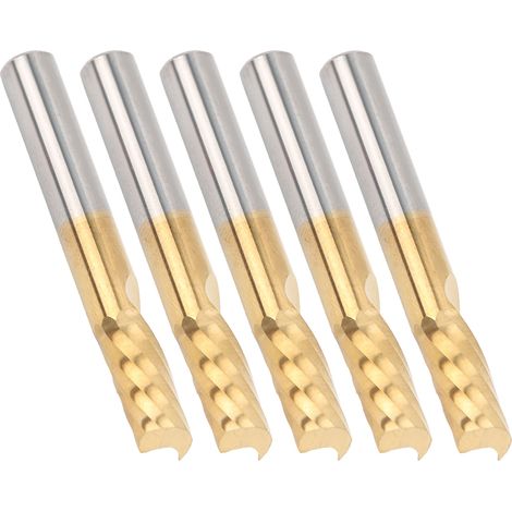Lot de 5 fraises à spirale en acier rapide, 1 goujure, revêtues de titane, pour défonceuse CNC, dimensions : 6 x 12 x 50 mm (1/5)