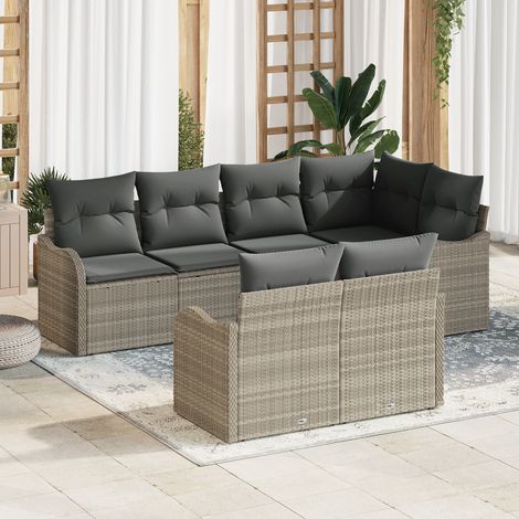 Garden Sofa Set with Cushion 7 pcs Light Grey Poly rattan vidaXL (1/5)