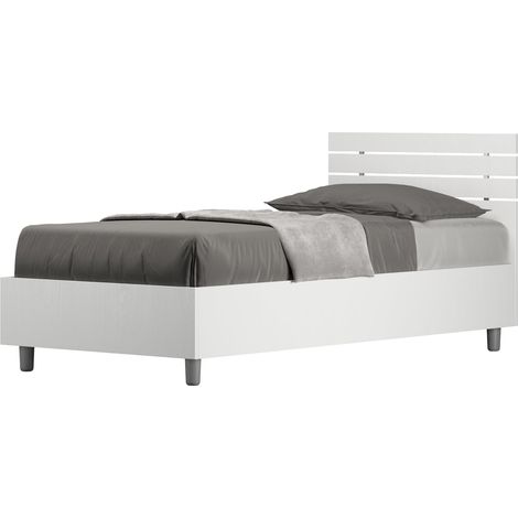 Letto Singolo 80x190 cm con Rete e Contenitore Ankel Testata Doghe Dritta Bianco Frassino (1/5)