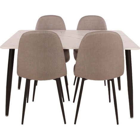 Aspen Rectangular Dining Table, White Marble Effect Foiled Top and 4 Upholstered Chair Set