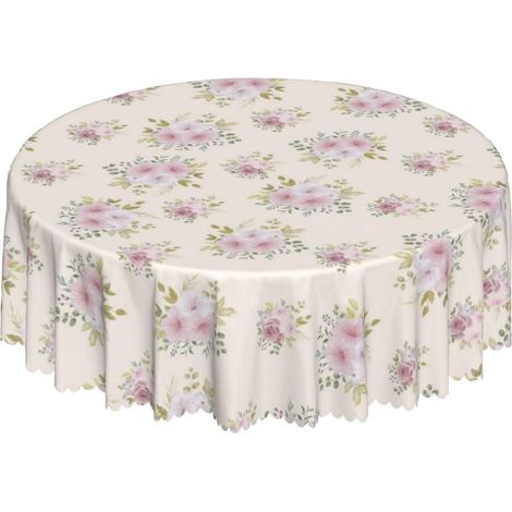Tischdecke Rund 150cm Rosa Blumen, Abwaschbar, Wasserdicht, Outdoor