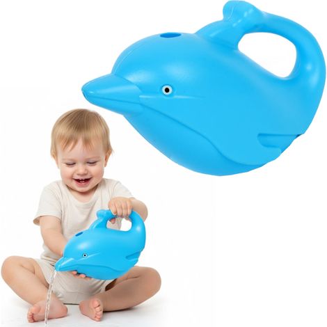 Regadera decorativa con forma de delfín, 1 litro, color azul.