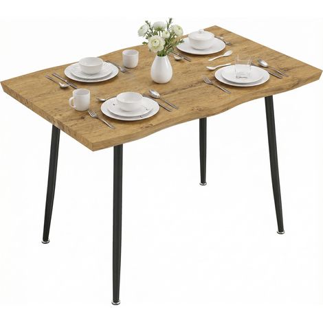 Table de salle à manger rectangulaire nordique pour 4 personnes, 110 cm, avec pieds en acier, en chêne, idéale pour le salon et la salle à manger. (1/5)