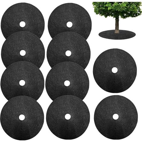 Anneaux de paillage en non-tissé, 10 pièces disques de paillage pour arbres, 32 cm, tapis de protection rond en non-tissé pour plantes et arbres, protection des racines contre les mauvaises (1/5)