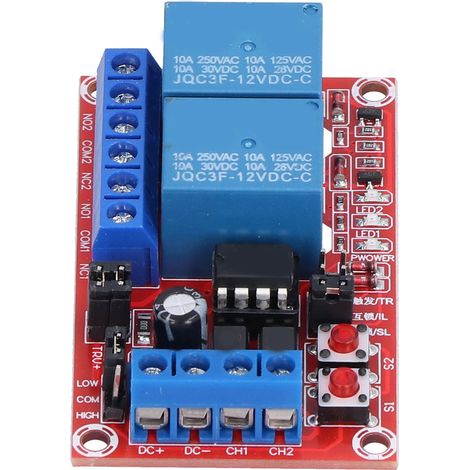 Module relais 2 canaux à bouton autobloquant avec déclenchement à seuil haut/bas et témoin lumineux 12 V (1/5)