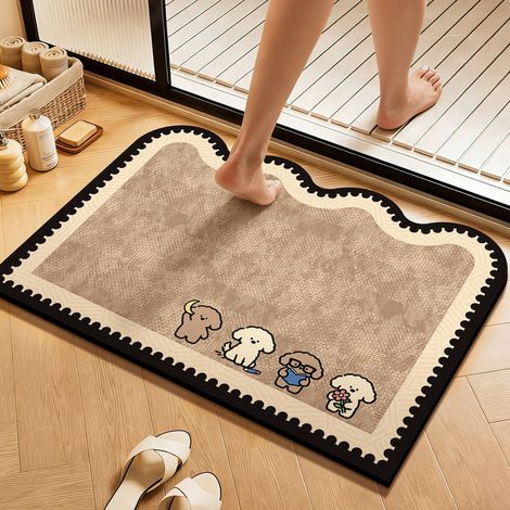 Tapis de bain en terre de diatomées, 50 x 80 cm, bord ondulé irrégulier, ultra-absorbant, séchage rapide, antidérapant, idéal pour la salle de bain et les toilettes (1/5)